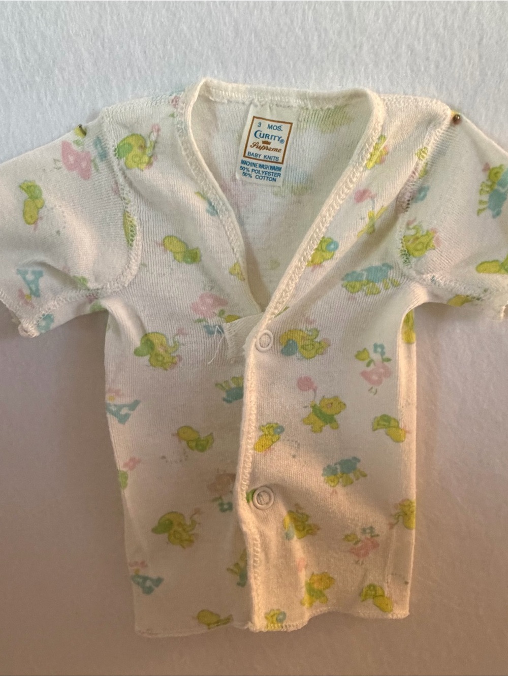Curity Baby Snap Button Tee with Pastel Duck Print Newborn